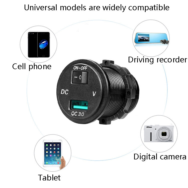 Car Motorcycle Modified USB Charger With Switch 12-24V Fast Charge, P10 (Blue Light), P10 (Red Light), P10 (Green Light)