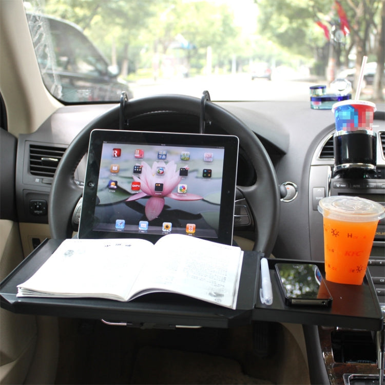 Versatile Car Steering Wheel Table with Drawer and iPad Slot - Perfect for Meals and Work on the Go