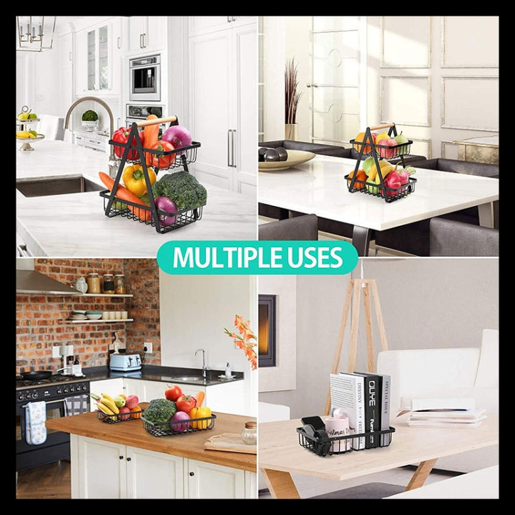 Double-Layer Portable Wrought Iron Basket Foldable Kitchen Storage Basket Shelf Fruit Basket