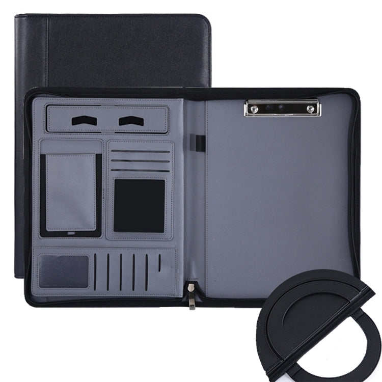 KC601 A4 Multifunctional Portable Folder Business Zipper Bag Leather Folder, Style: