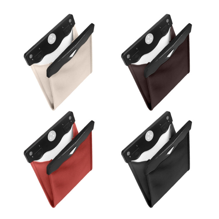 Stylish PU Leather Car Bin with LED Light - Magnetic Hanging Waste Bag
