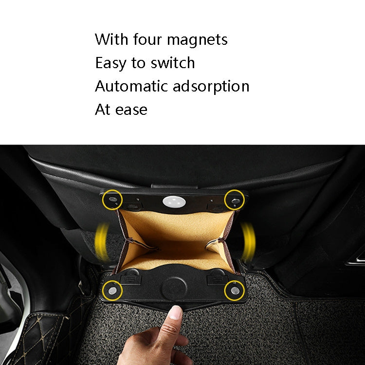 Stylish PU Leather Car Bin with LED Light - Magnetic Hanging Waste Bag