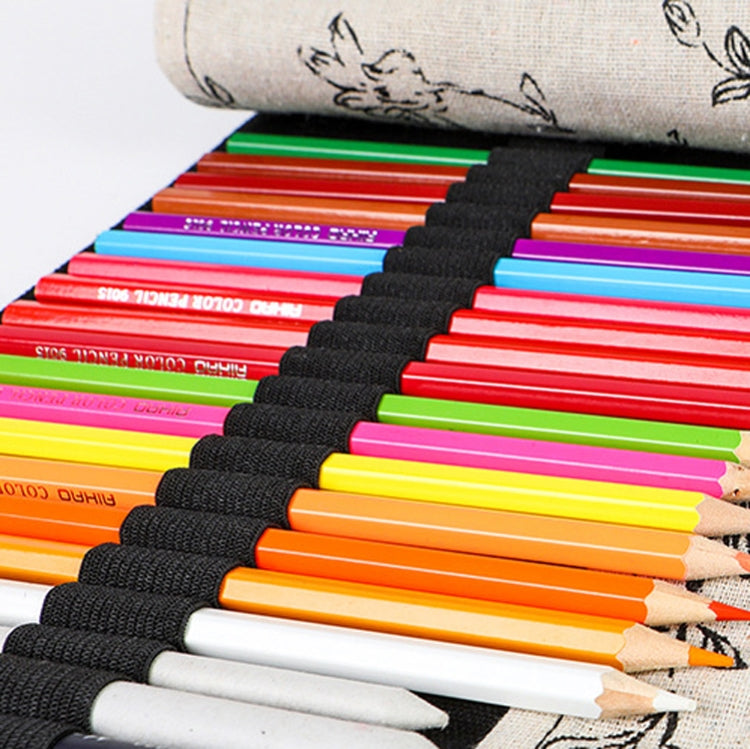 12 Holes Black Peony Printer Canvas Pen Curtain Large Capacity Roller Pen Bag Sketch Color Pencil Stationery Box