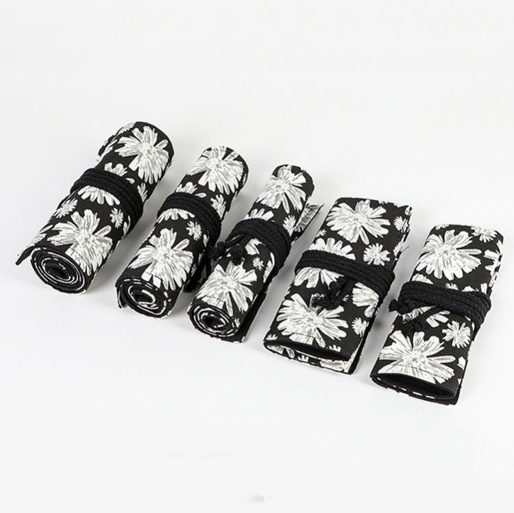 12 Holes Snowflake Print Handmade Canvas Pen Curtain  Large Capacity Roller Pen Bag Sketch Color Pencil Stationery Box