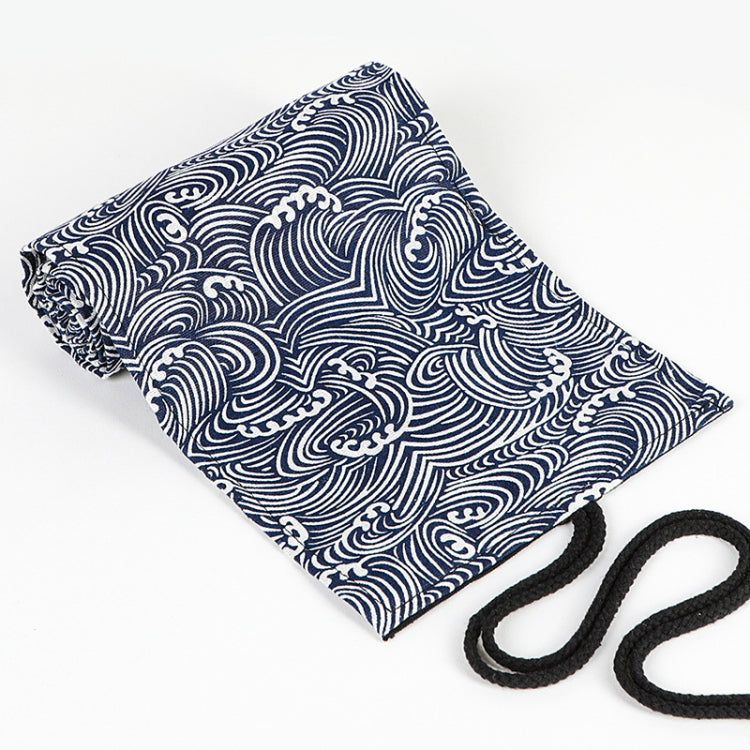 12 Holes Small Waves Printed Canvas Pen Curtain Large Capacity Roller Pen Bag Sketch Color Pencil Stationery Box