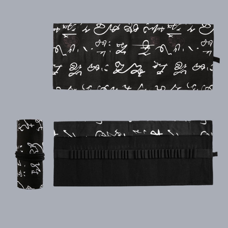 12 Holes Black Calligraphy Canvas Pen Curtain  Sketch Color Pencil Bag