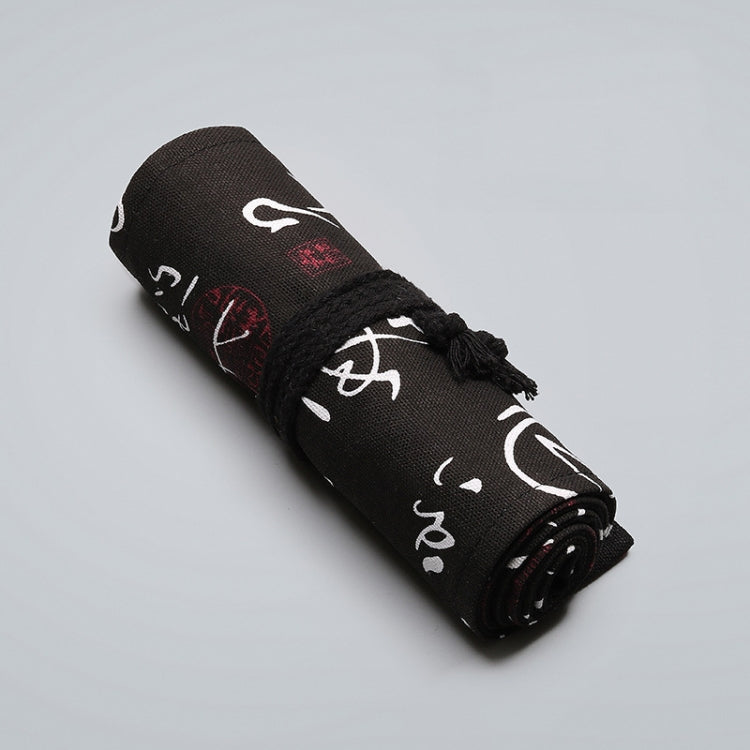 12 Holes Black Calligraphy Canvas Pen Curtain  Sketch Color Pencil Bag