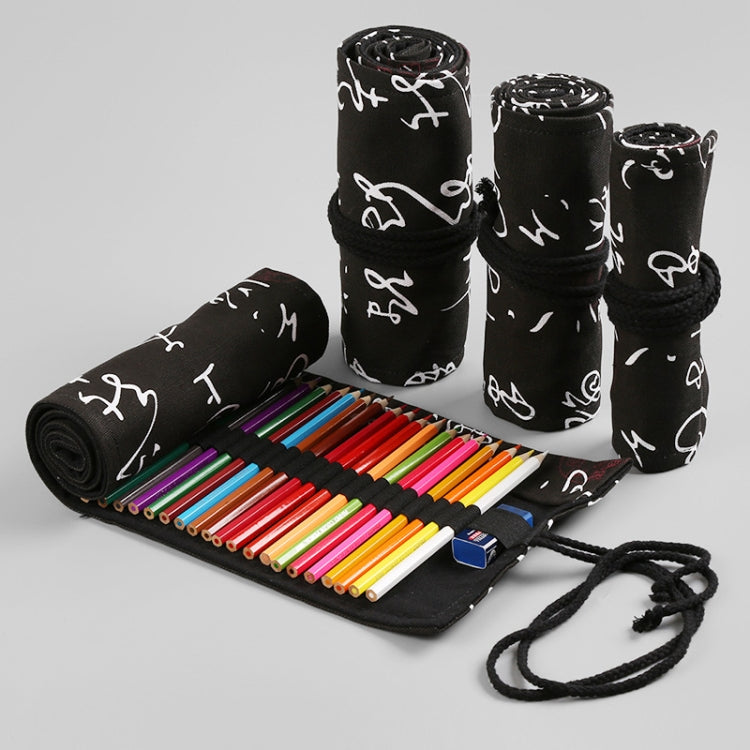 12 Holes Black Calligraphy Canvas Pen Curtain  Sketch Color Pencil Bag