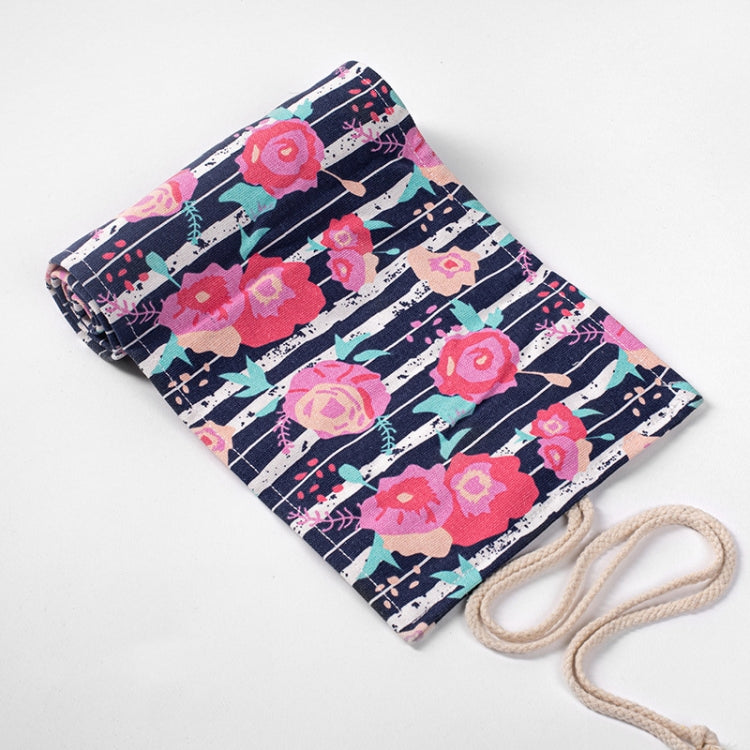 12 Holes Red Rose CanvasPen Curtain Pen Roller Bag Sketch Color Stationery Pencil Box