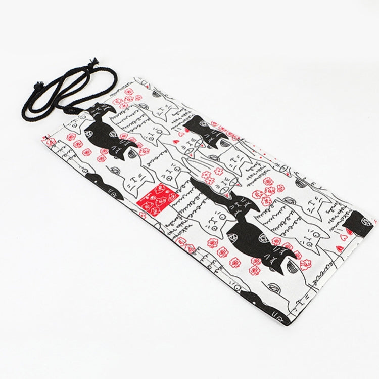 12 Holes Couple Cat Printed Canvas Pen Curtain Large Capacity Roller Pen Bag Sketch Color Pencil Bag