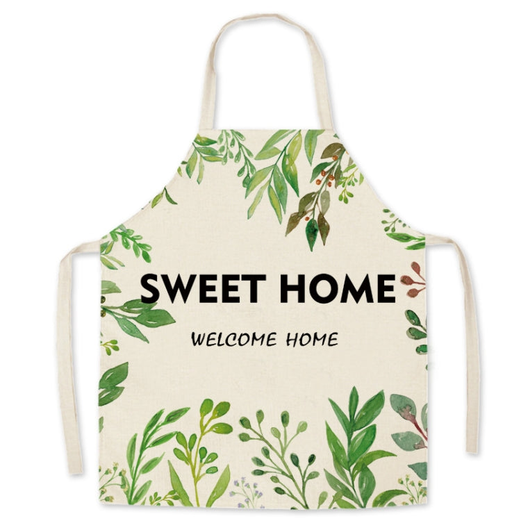 Green Leaf Kitchen Apron Linen Cooking Gown Work Clothes