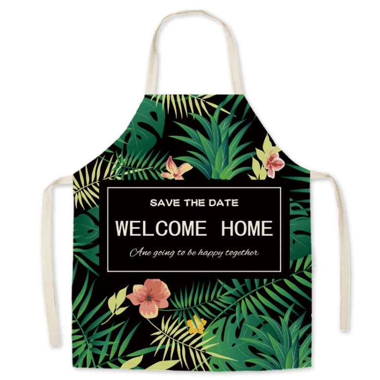 Green Leaf Kitchen Apron Linen Cooking Gown Work Clothes