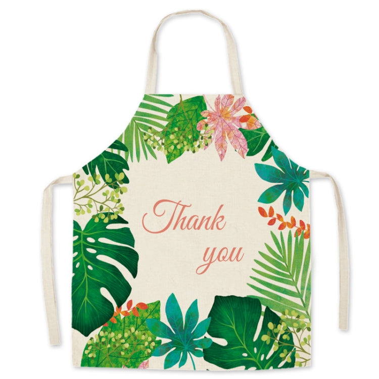 Green Leaf Kitchen Apron Linen Cooking Gown Work Clothes