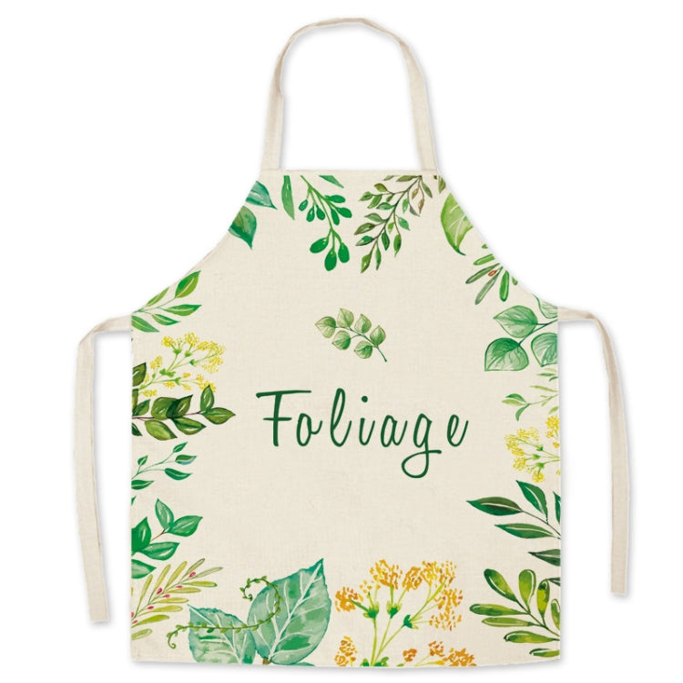 Green Leaf Kitchen Apron Linen Cooking Gown Work Clothes