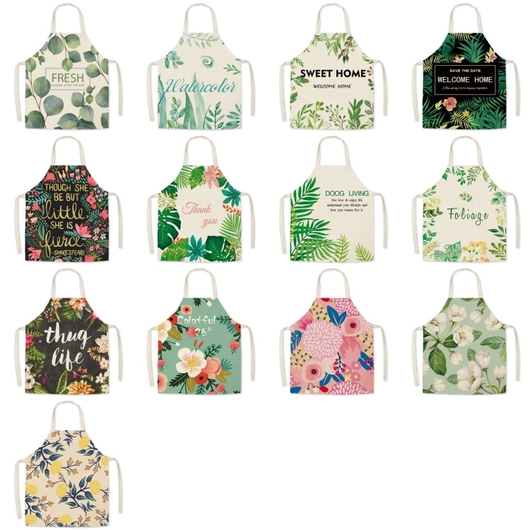 Green Leaf Kitchen Apron Linen Cooking Gown Work Clothes