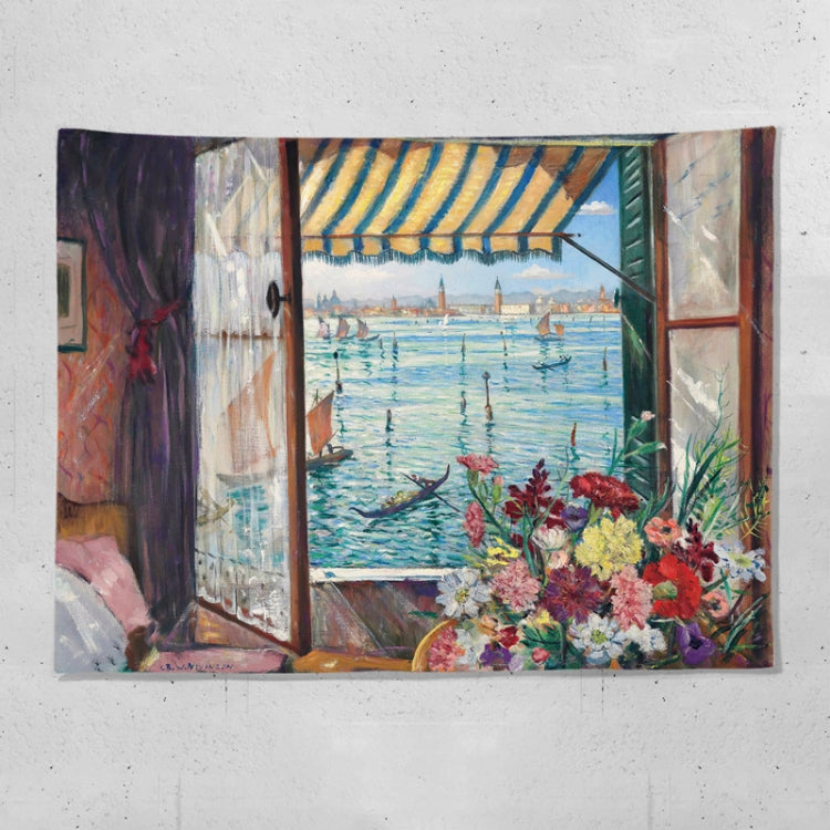 Sea View Window Background Cloth Fresh Bedroom Homestay Decoration Wall Cloth Tapestry, 200x150cm
