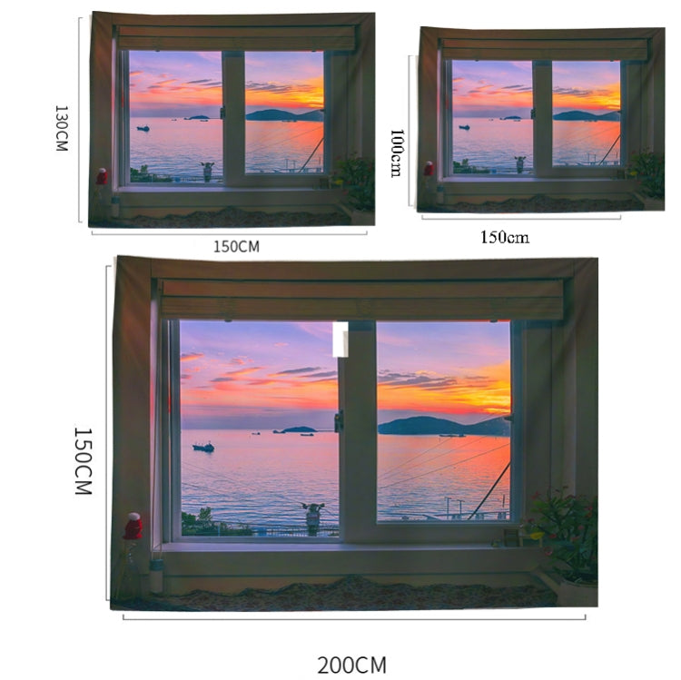Sea View Window Background Cloth Fresh Bedroom Homestay Decoration Wall Cloth Tapestry, 200x150cm