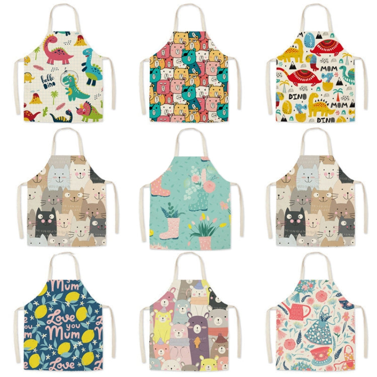 Linen Fabric Art Cartoon Apron Parent-Child Sleeveless Halter Apron