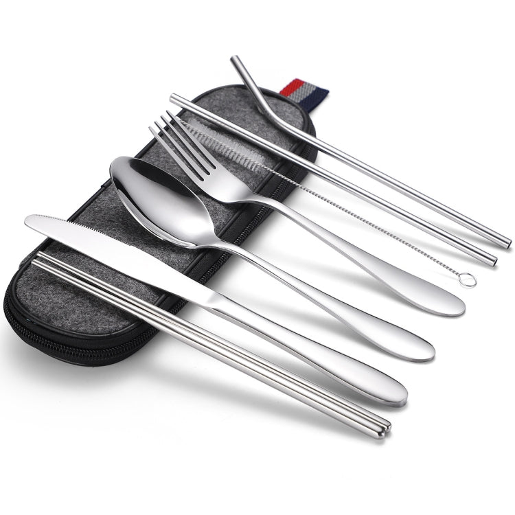 7 in 1 Cutlery Spoon Chopsticks And Straw Set Stainless Steel Portable Cutlery Set