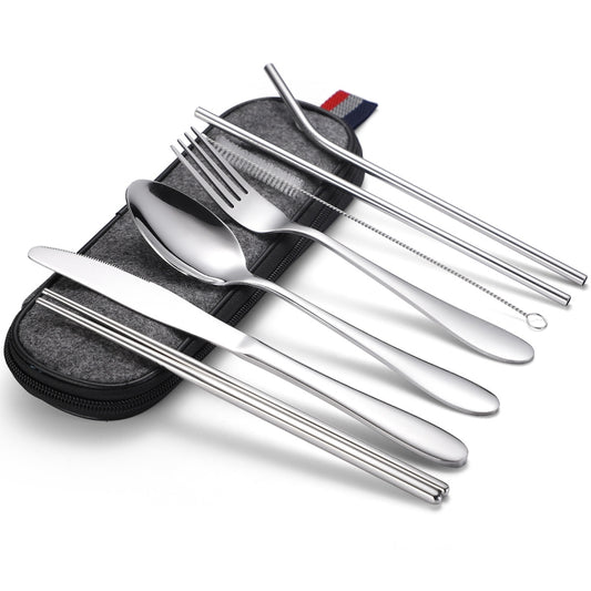 7 in 1 Cutlery Spoon Chopsticks And Straw Set Stainless Steel Portable Cutlery Set