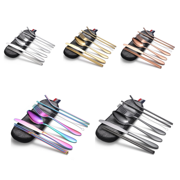7 in 1 Cutlery Spoon Chopsticks And Straw Set Stainless Steel Portable Cutlery Set