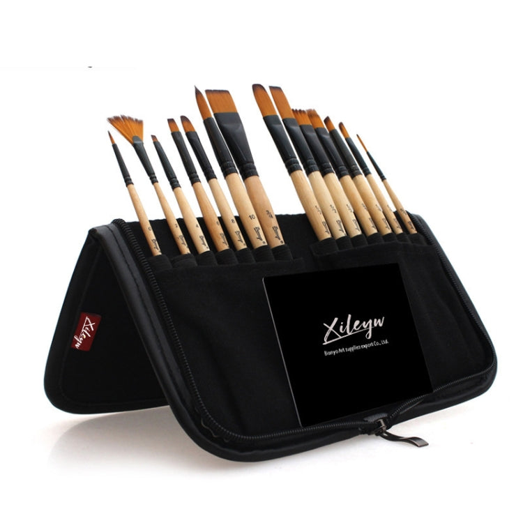 XILEYW 14 PCS/Set Yellow Nylon Wool Watercolor Gouache Acrylic Paint Brushes
