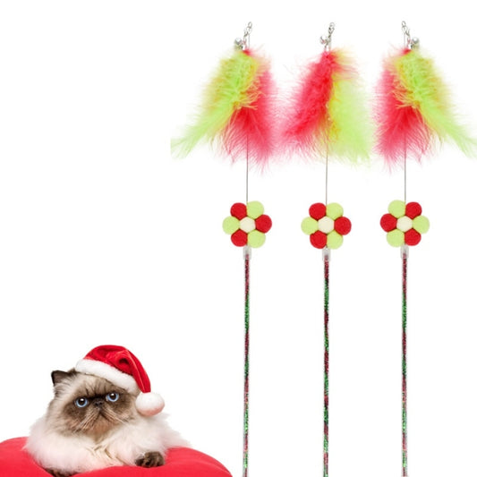 3 PCS Steel Wire Feather Long Pole Funny Cat Stick