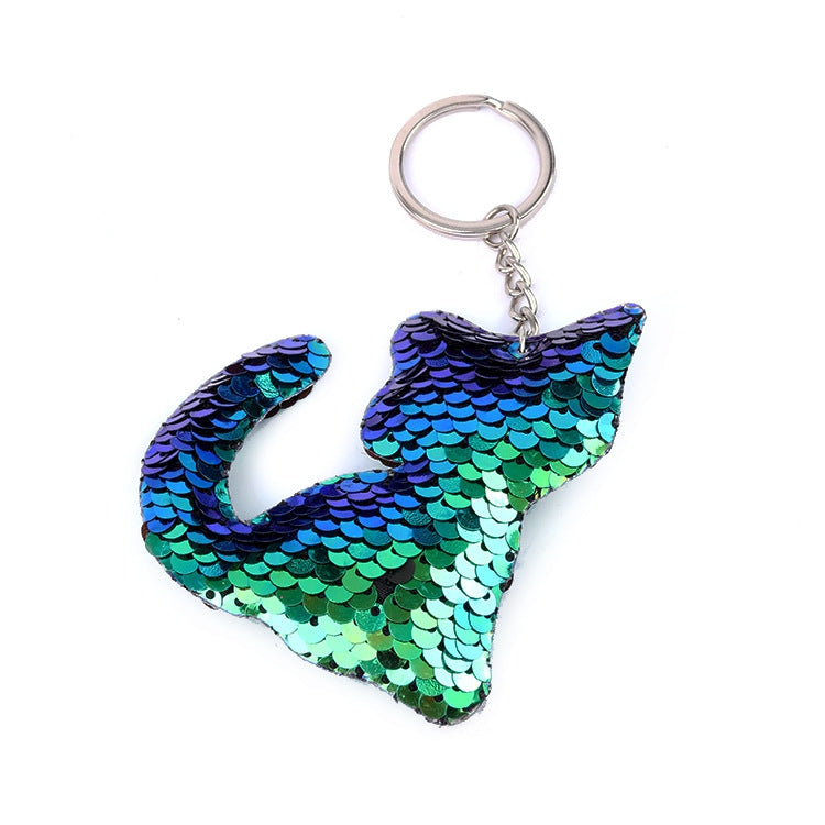 10 Pack Reflective Sequin Cat Keyrings for Bags & Cars