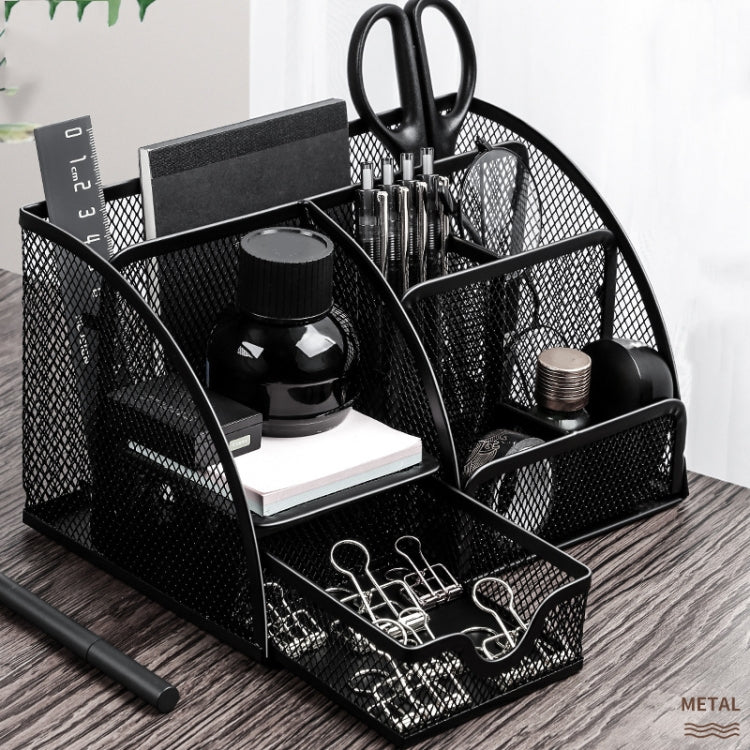 Deli 9200 Full Metal Hollow Pen Holder Office Supplies Storage Box