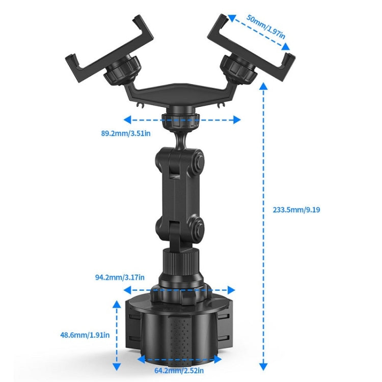 Dual-Headed Car Cup Holder for Mobile Devices