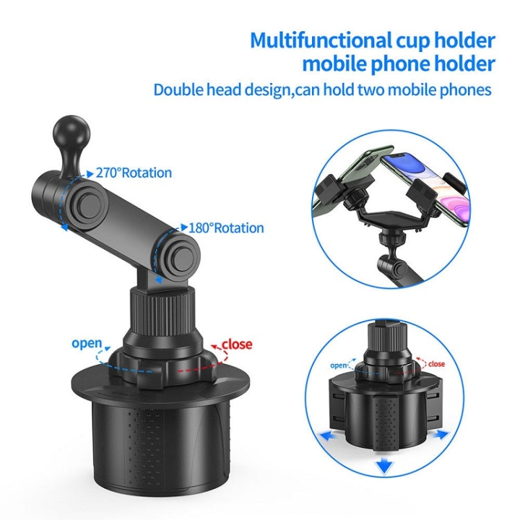 Dual-Headed Car Cup Holder for Mobile Devices