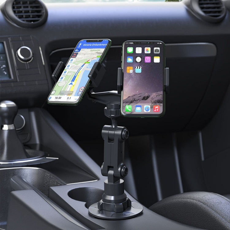Dual-Headed Car Cup Holder for Mobile Devices