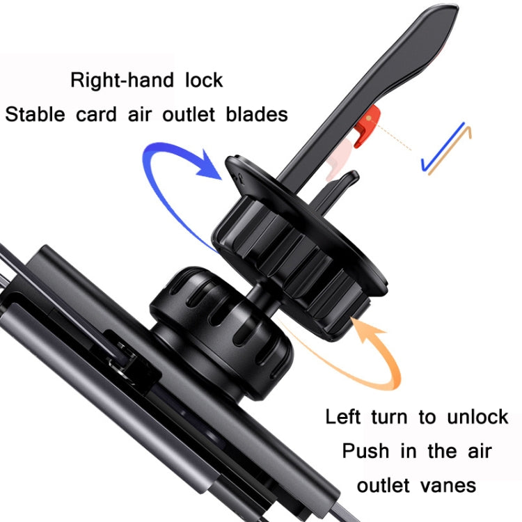 Gravity-Driven Double-Arm Air Vent Phone Holder with 360-Degree Rotation