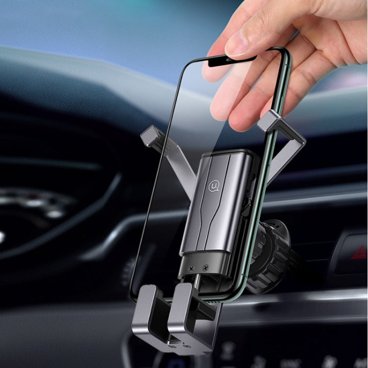 Gravity-Driven Double-Arm Air Vent Phone Holder with 360-Degree Rotation