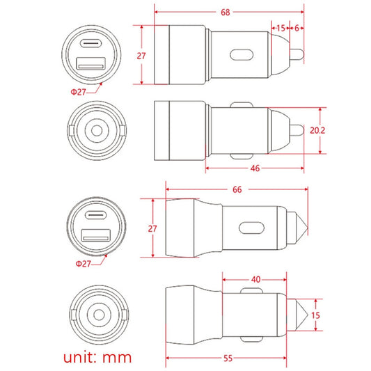Aluminum Alloy Cigarette Lighter Applicable Car Charger, Black QCPD, Black Double QC, Gray QCPD, Gray Double QC