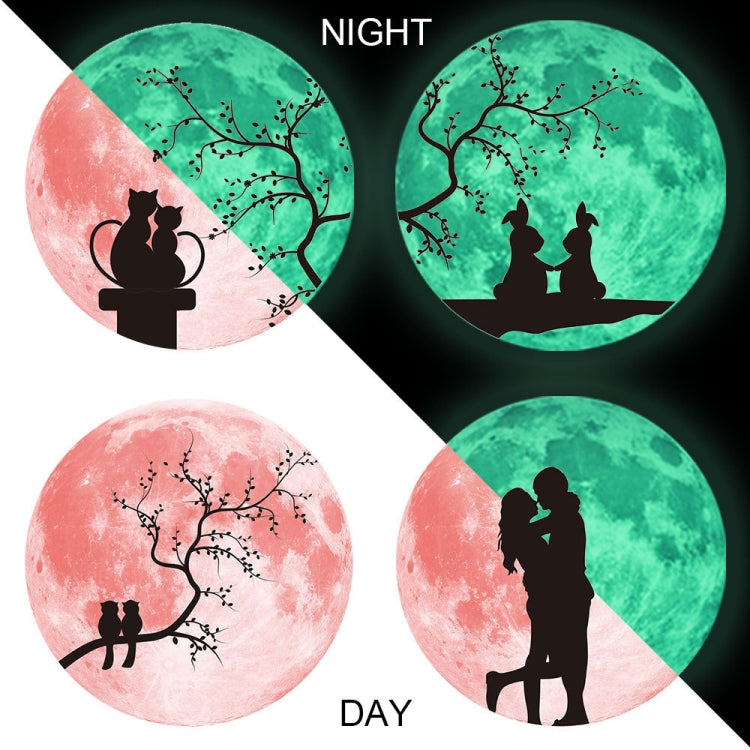 30cm Pink Couple Fluorescent Moon Wall Sticker