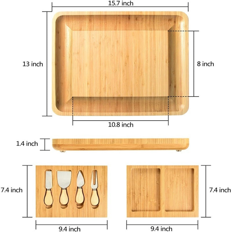 Natural Bamboo Cheese Board +4 Knife Set