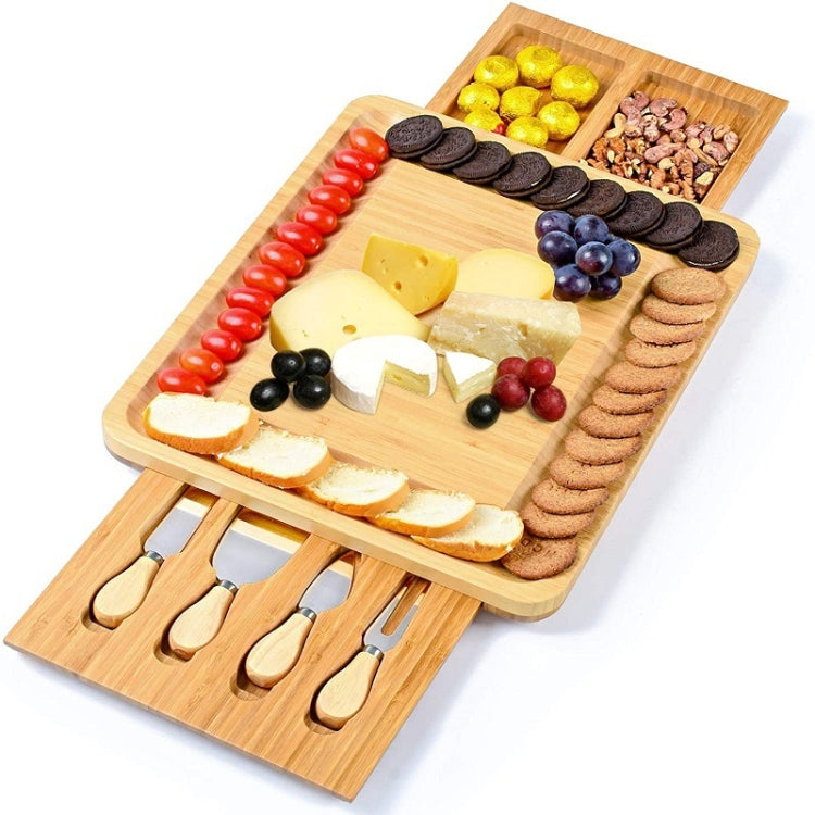 Natural Bamboo Cheese Board +4 Knife Set