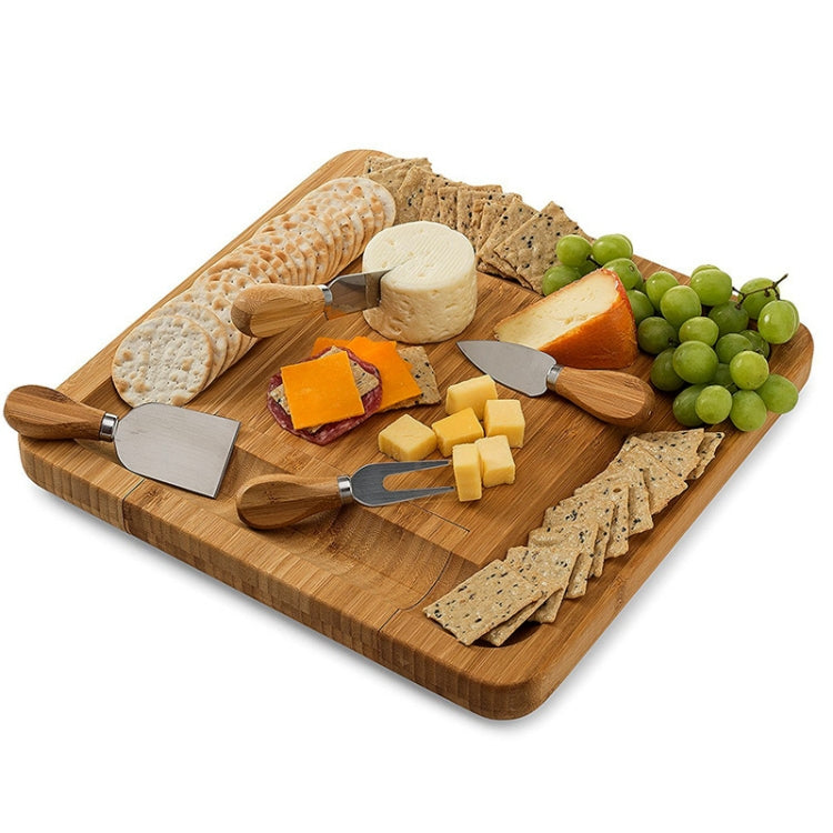 Bamboo Cheese Board With Cutter Cheese Drawer Plate, Size:
