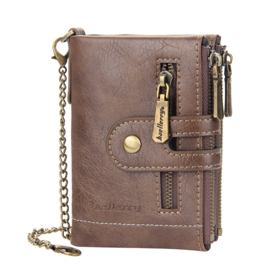 Baellerry  Short Wallet Double Zipper Tri-Fold Wallet For Men
