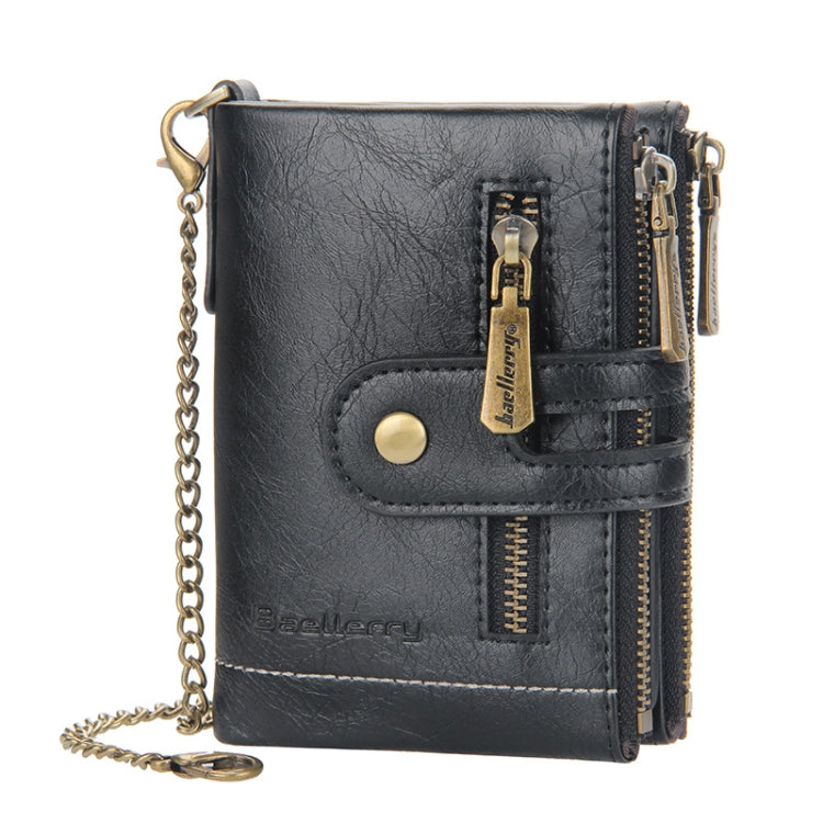 Baellerry  Short Wallet Double Zipper Tri-Fold Wallet For Men