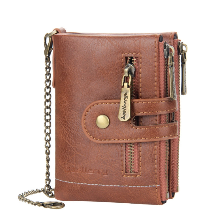 Baellerry  Short Wallet Double Zipper Tri-Fold Wallet For Men