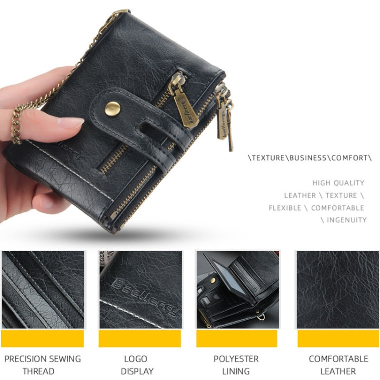 Baellerry  Short Wallet Double Zipper Tri-Fold Wallet For Men