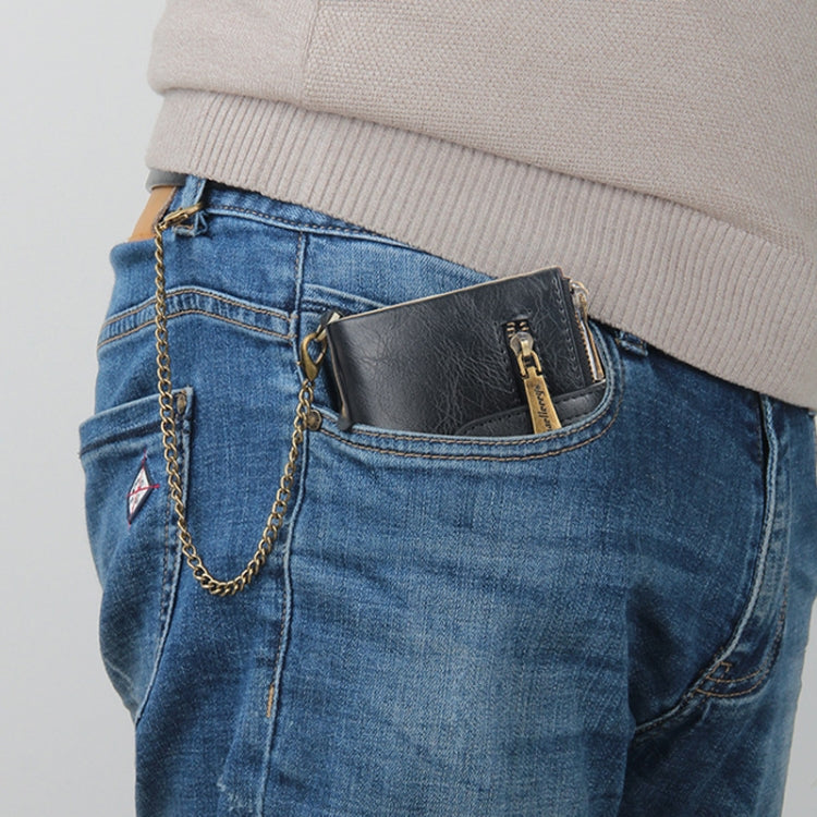 Baellerry  Short Wallet Double Zipper Tri-Fold Wallet For Men