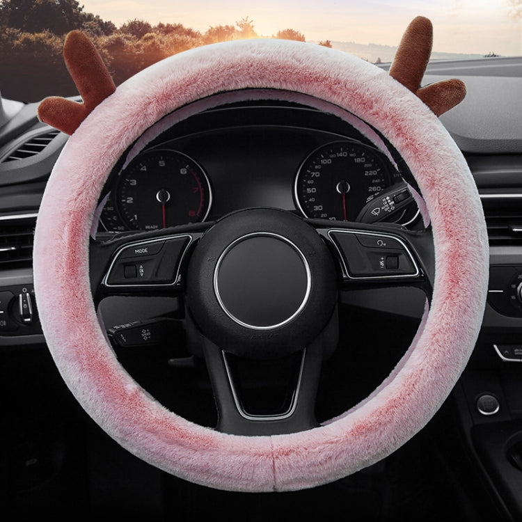 Adorable Antler Plush Steering Wheel Cover - Thick and Snug Fit