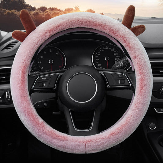 Adorable Antler Plush Steering Wheel Cover - Thick and Snug Fit