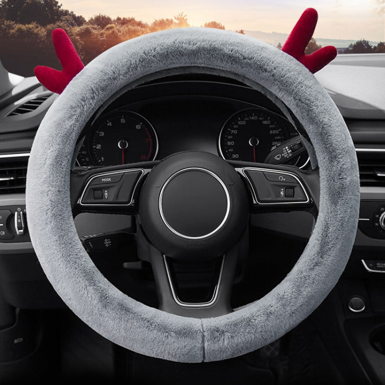 Adorable Antler Plush Steering Wheel Cover - Thick and Snug Fit