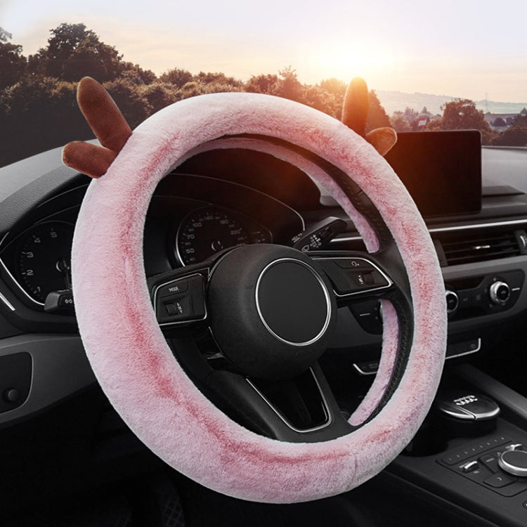 Adorable Antler Plush Steering Wheel Cover - Thick and Snug Fit