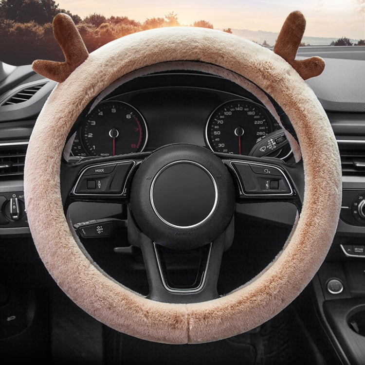 Adorable Antler Plush Steering Wheel Cover - Thick and Snug Fit