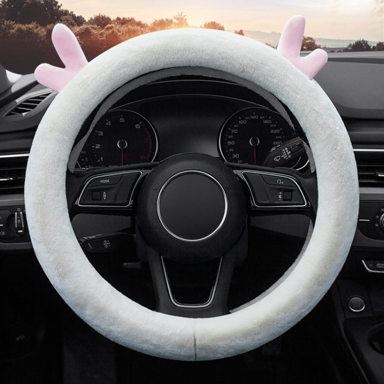Adorable Antler Plush Steering Wheel Cover - Thick and Snug Fit
